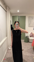 Pretty Little Thing Tall Black Textured Boat Neck Low Back Maxi Dress