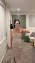 Fitted Glitter Corset Bodice Gown with Leg Slit