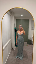 Fitted Glitter Corset Bodice Gown with Leg Slit
