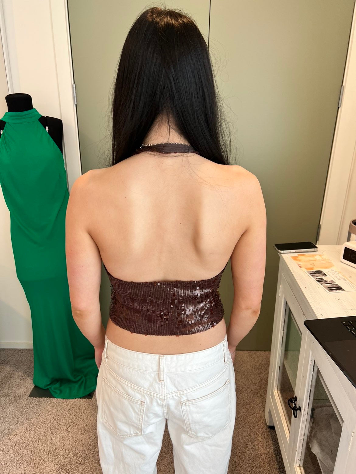 Motel Cosio Halterneck Top in Mixed Sequin Brown