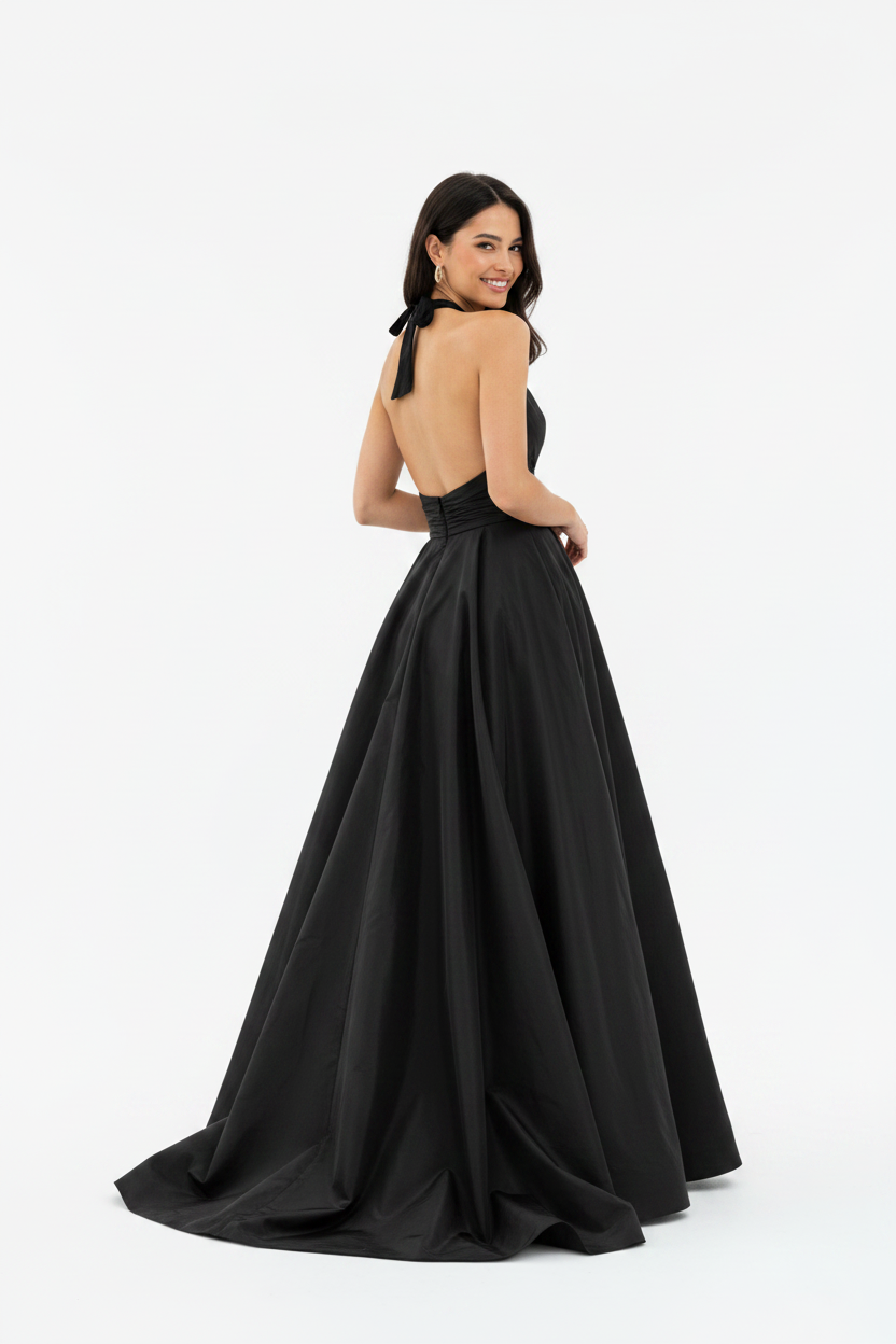 Hansel & Gretel Evalina Taffeta Gown Black - Back