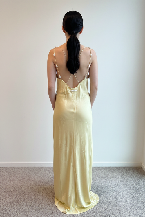 Aje Agate Crossback Maxi Dress - back view showing crossback pearl detail