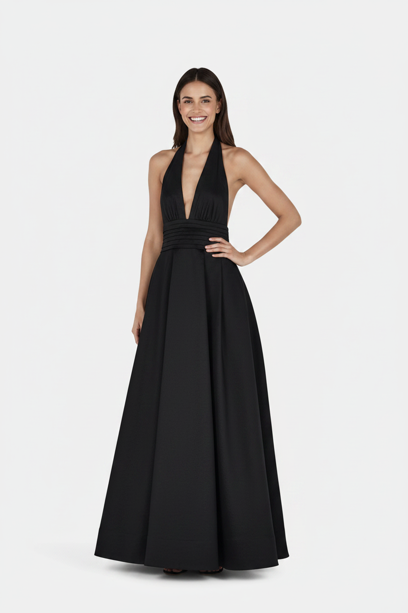 Hansel & Gretel Evalina Taffeta Gown Black - Front