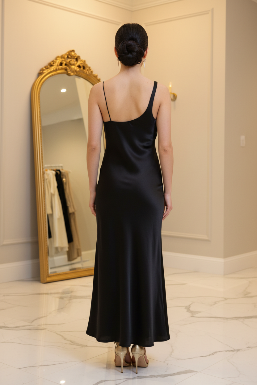 & Other Stories Black Asymmetric Maxi Dress - Back View