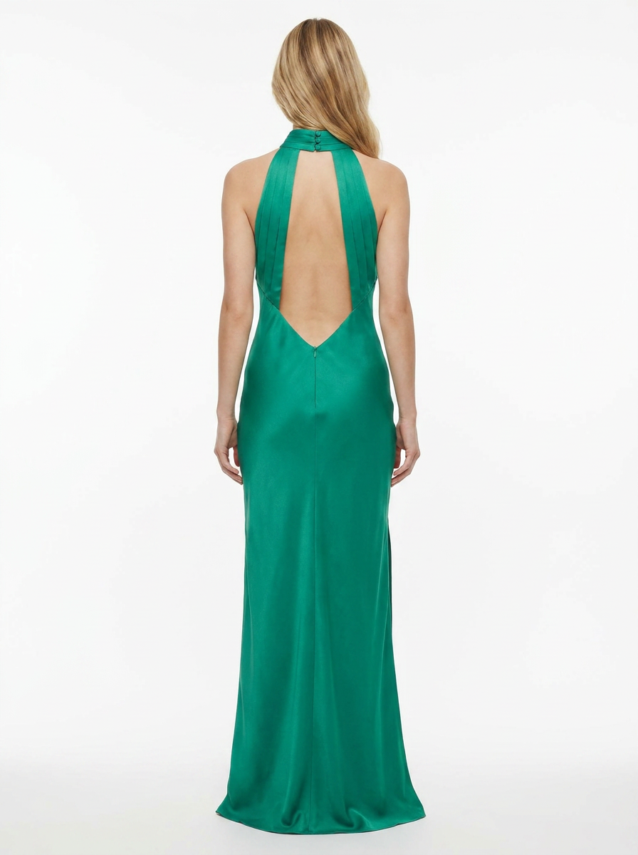 Meshki Claire Satin Drape Back Maxi Dress with Split