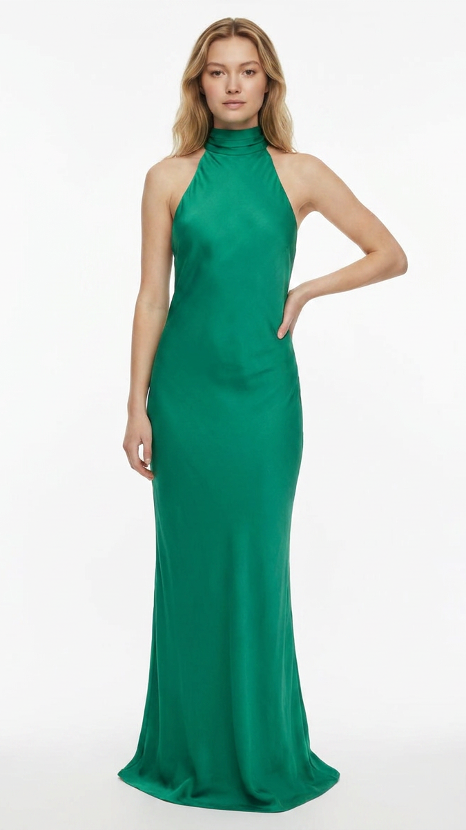 Meshki Claire Satin Drape Back Maxi Dress with Split